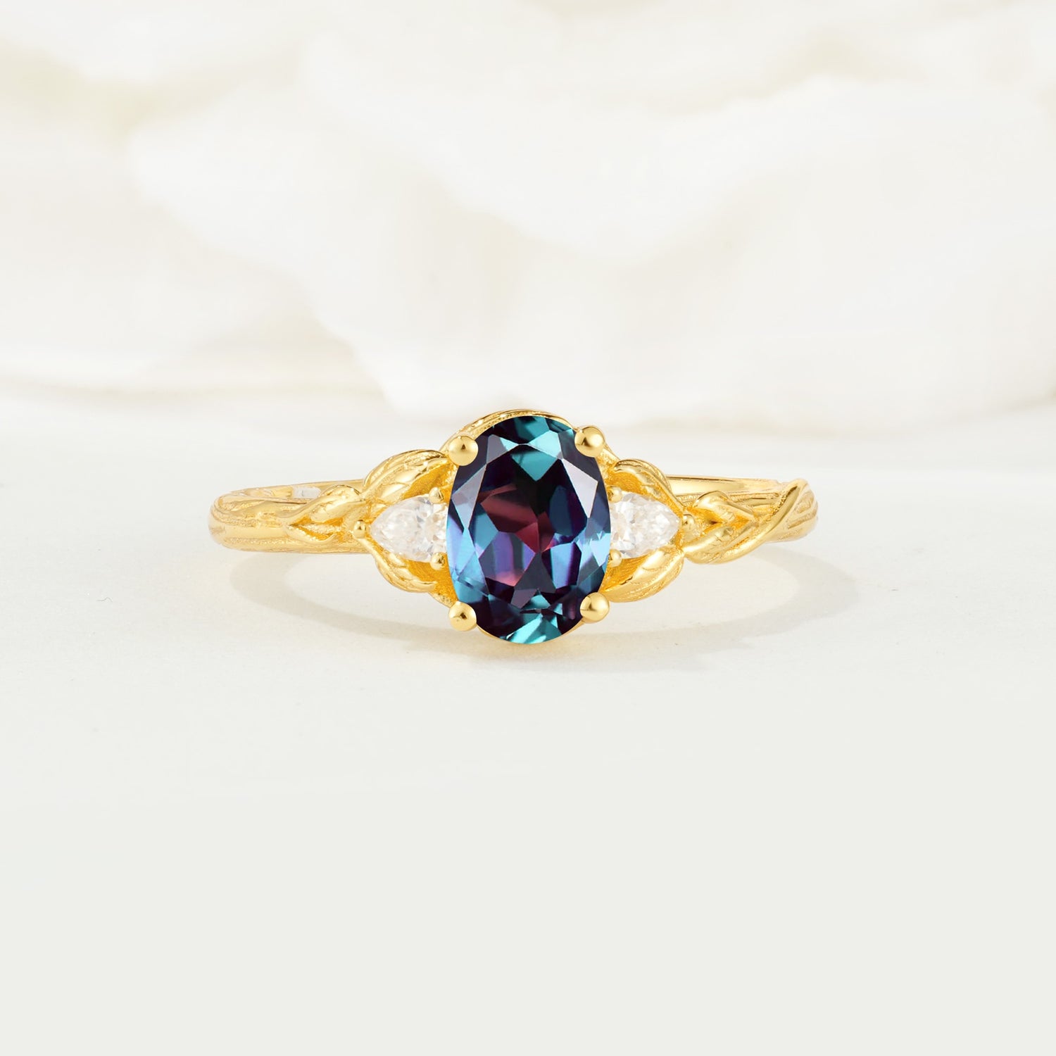 Nature Inspired Heart Cut Alexandrite Bridal Ring Set - Additional view