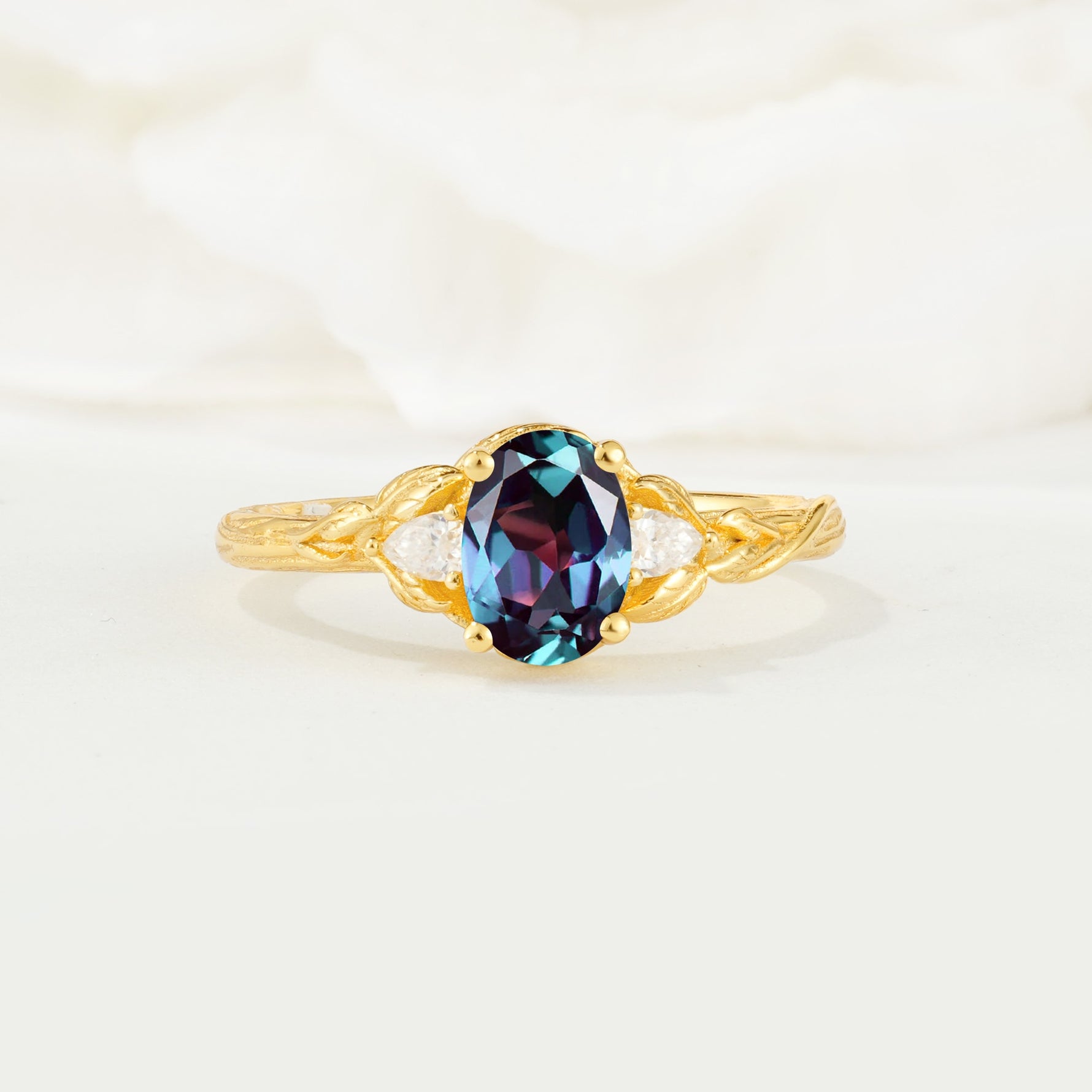 Nature Inspired Heart Cut Alexandrite Bridal Ring Set - Additional view