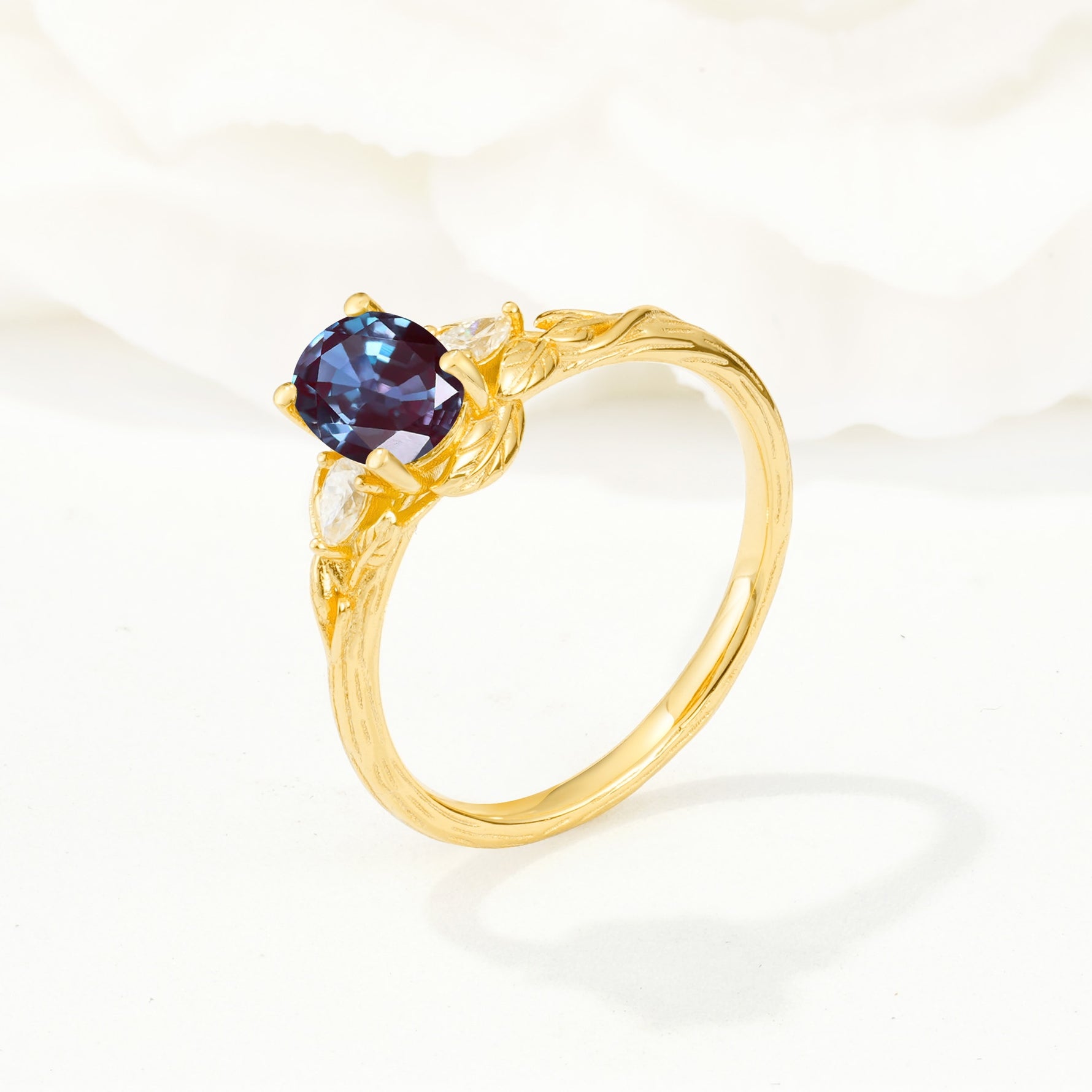 Nature Inspired Heart Cut Alexandrite Bridal Ring Set - Additional view