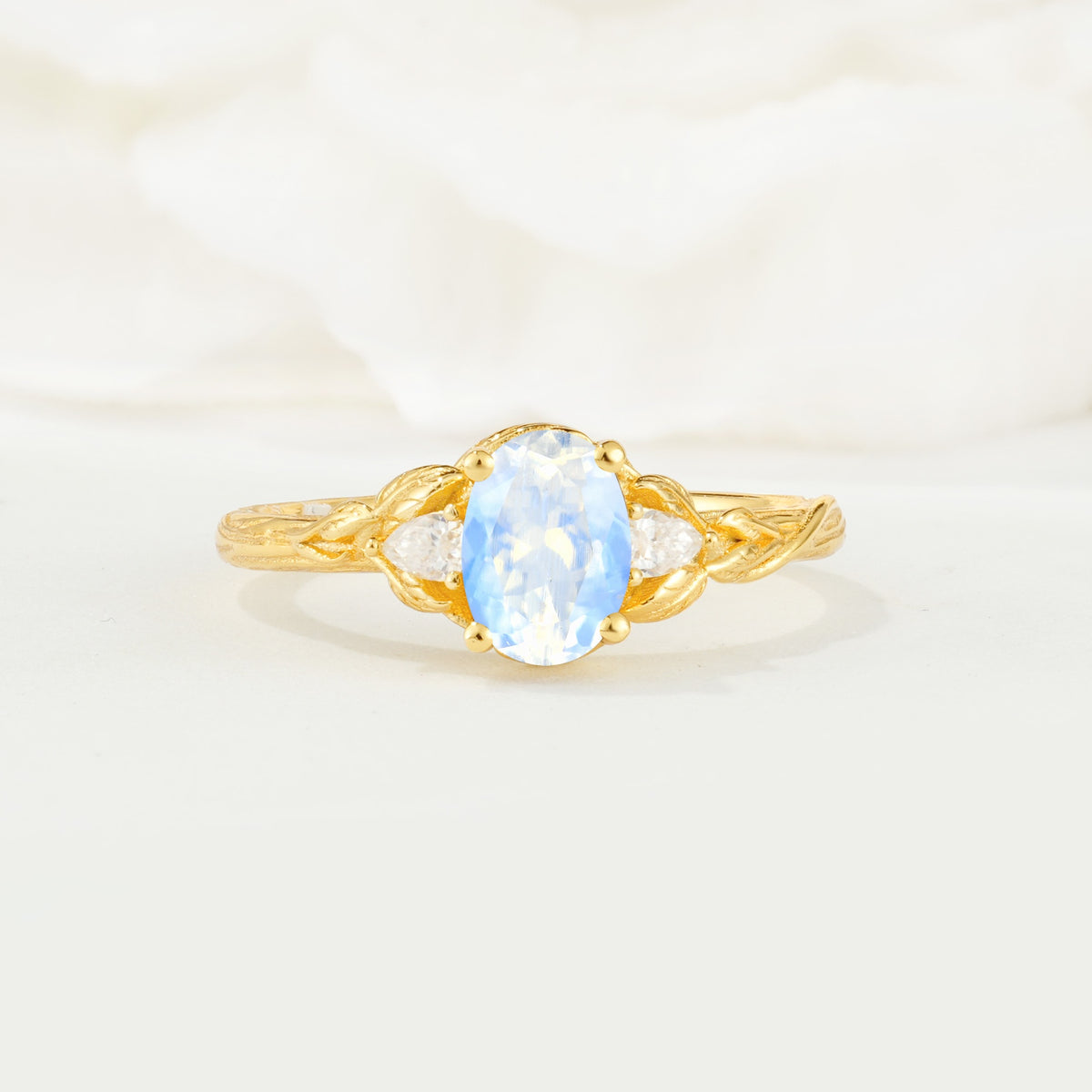 Nature Inspired Heart Cut Moonstone Bridal Ring Set - Additional view