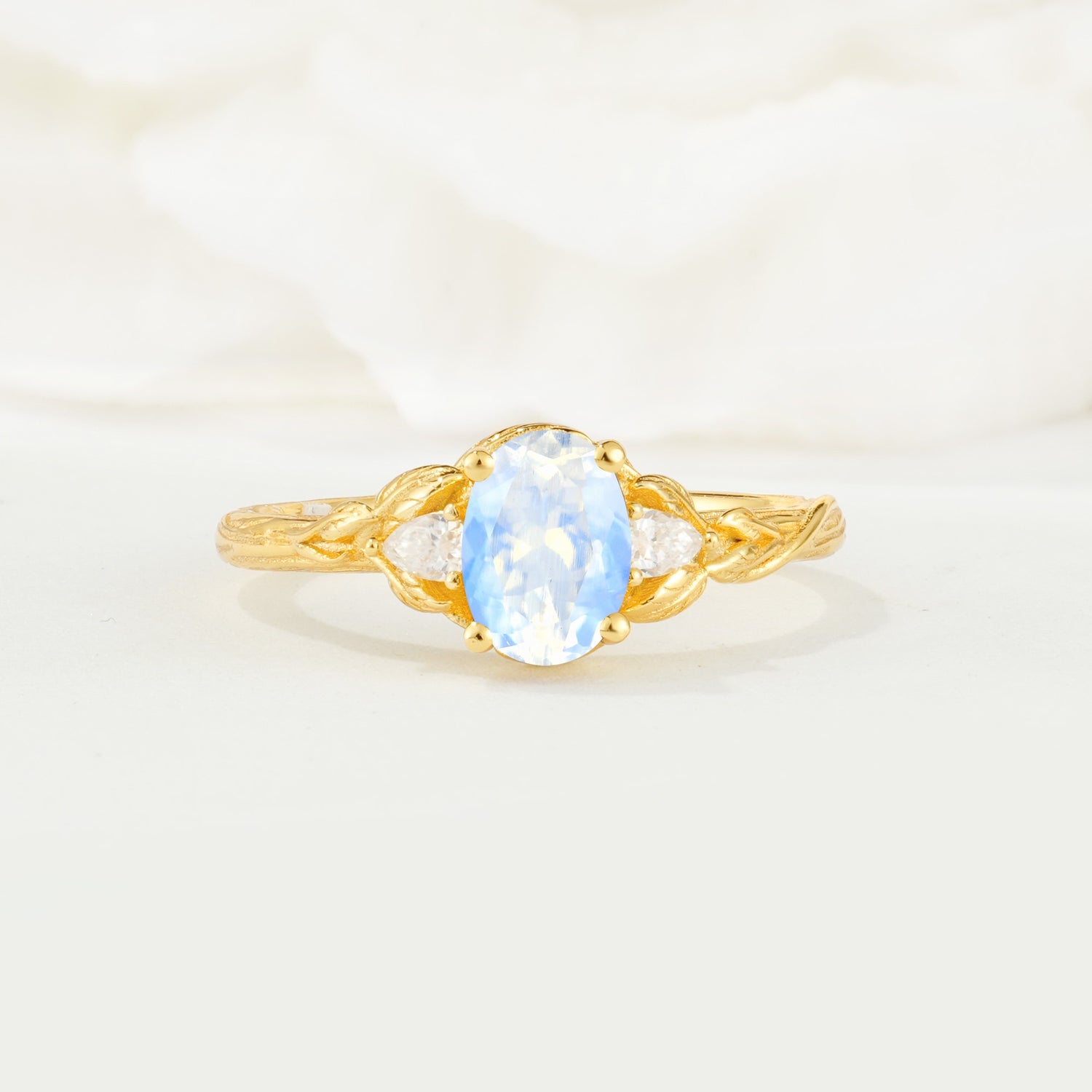 Nature Inspired Heart Cut Moonstone Bridal Ring Set - Additional view