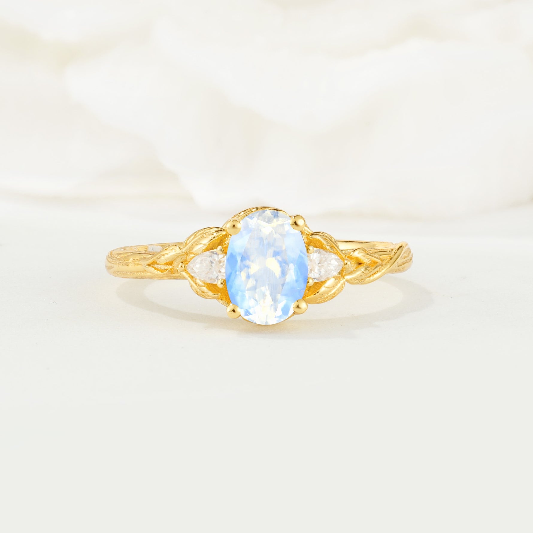 Nature Inspired Heart Cut Moonstone Bridal Ring Set - Additional view