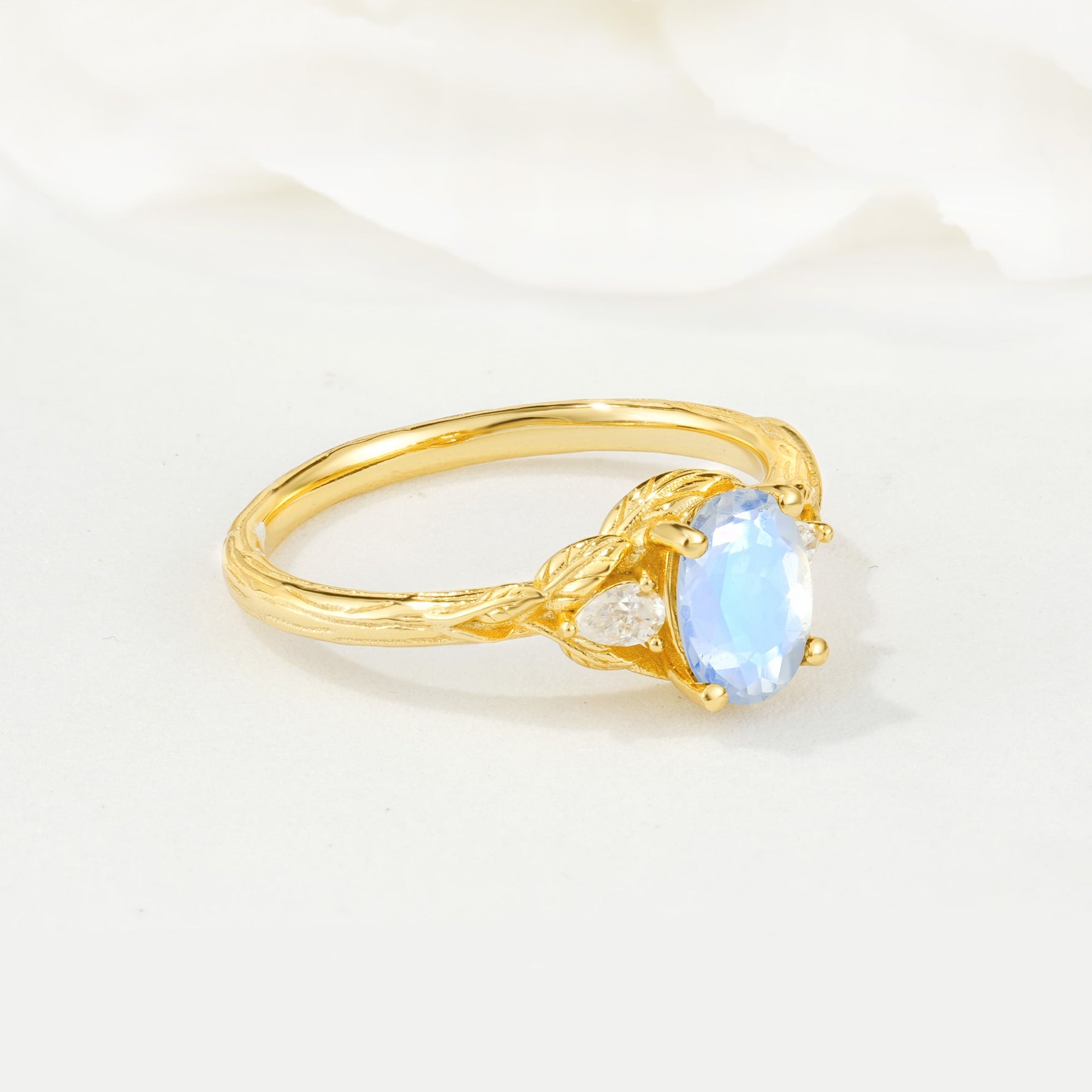 Nature Inspired Heart Cut Moonstone Bridal Ring Set - Additional view