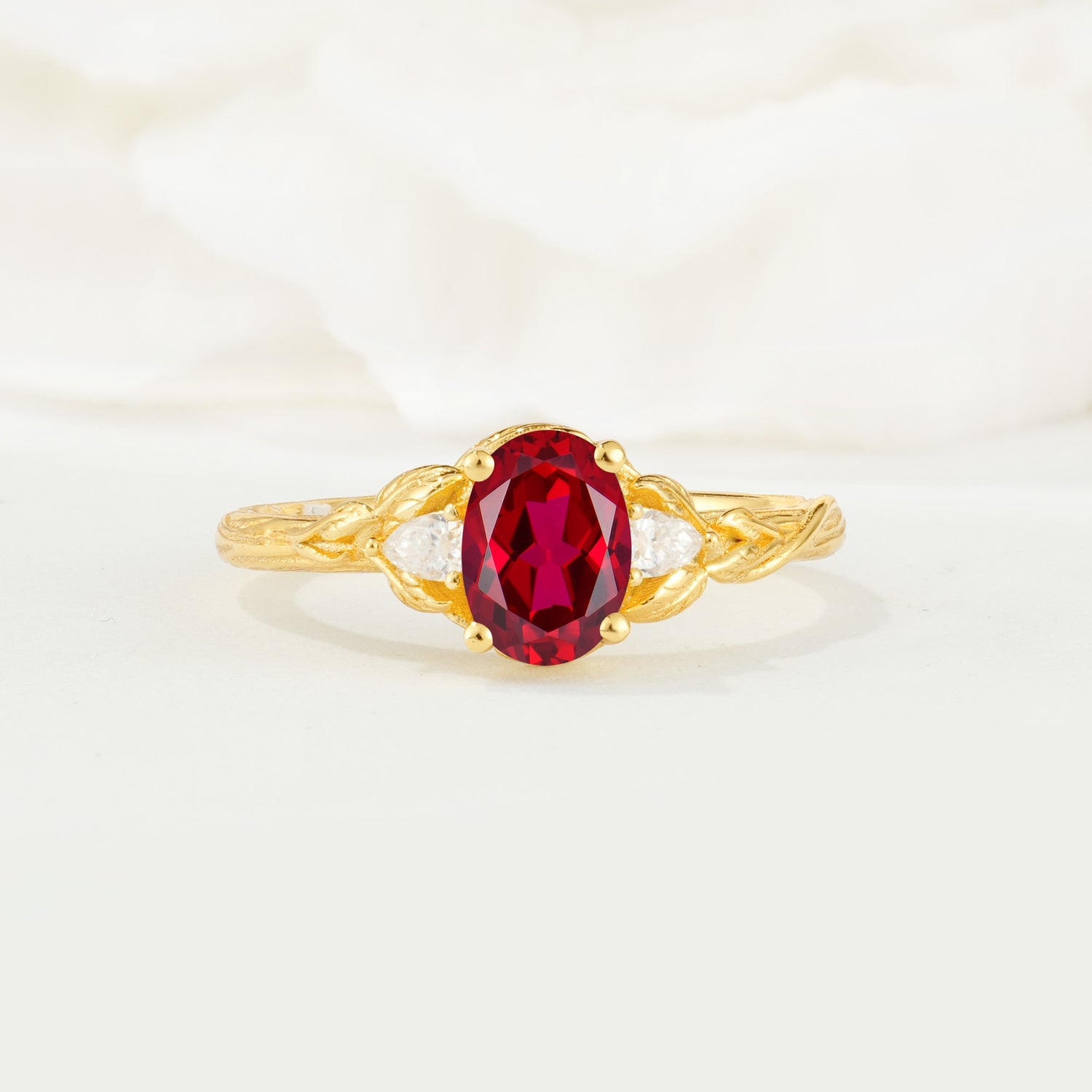 Nature Inspired Heart Cut Ruby Bridal Ring Set - Additional view