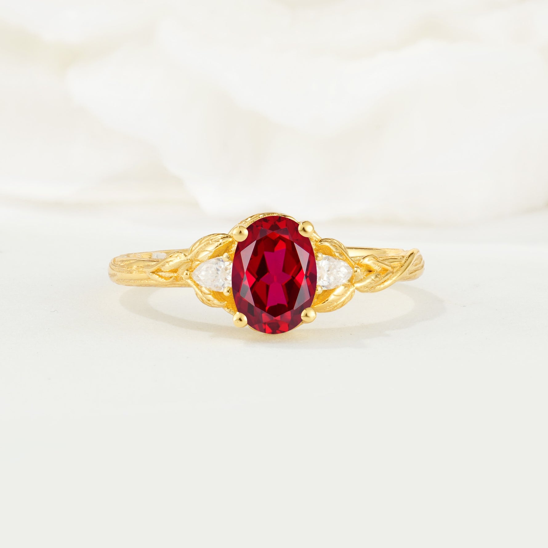 Nature Inspired Heart Cut Ruby Bridal Ring Set - Additional view