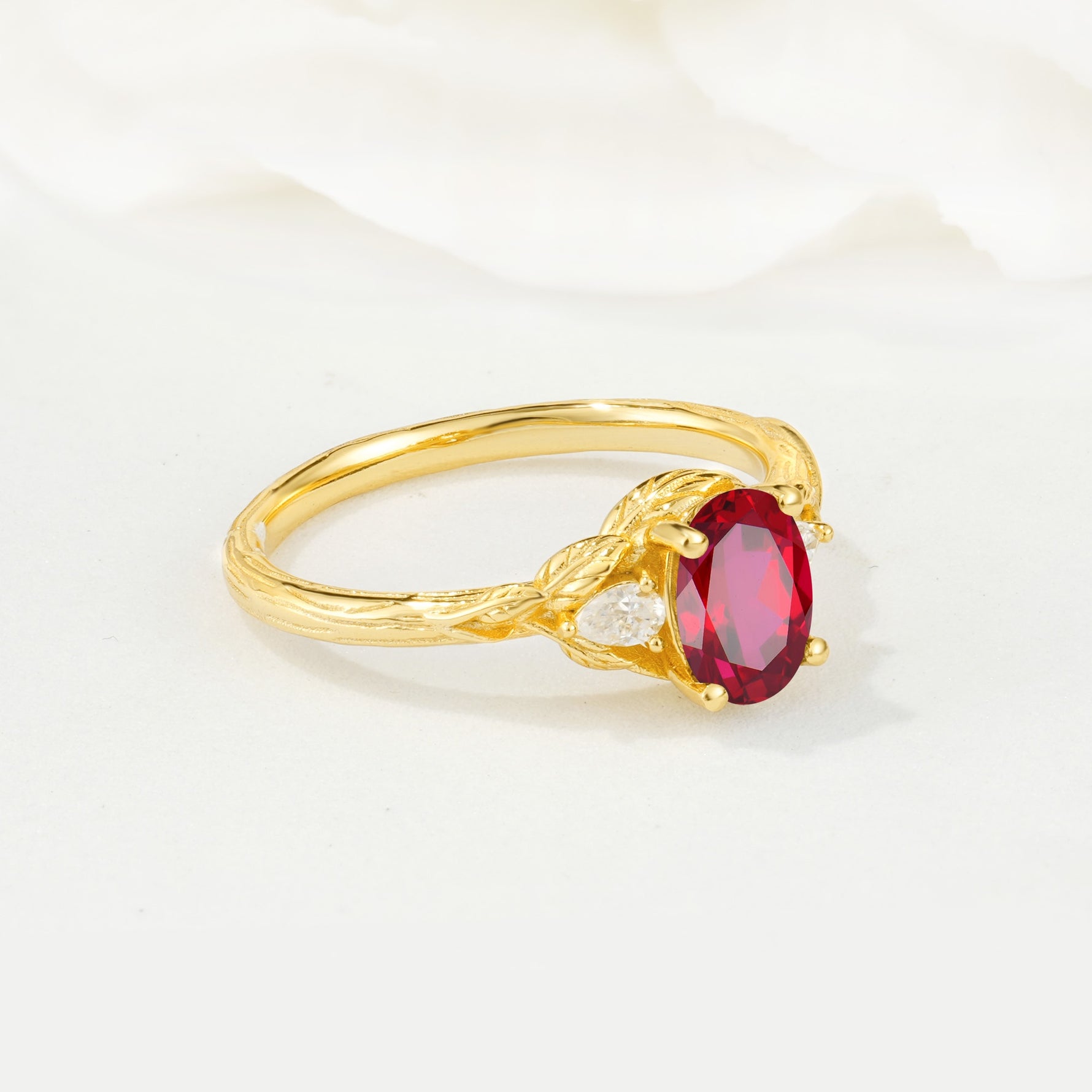 Nature Inspired Heart Cut Ruby Bridal Ring Set - Additional view