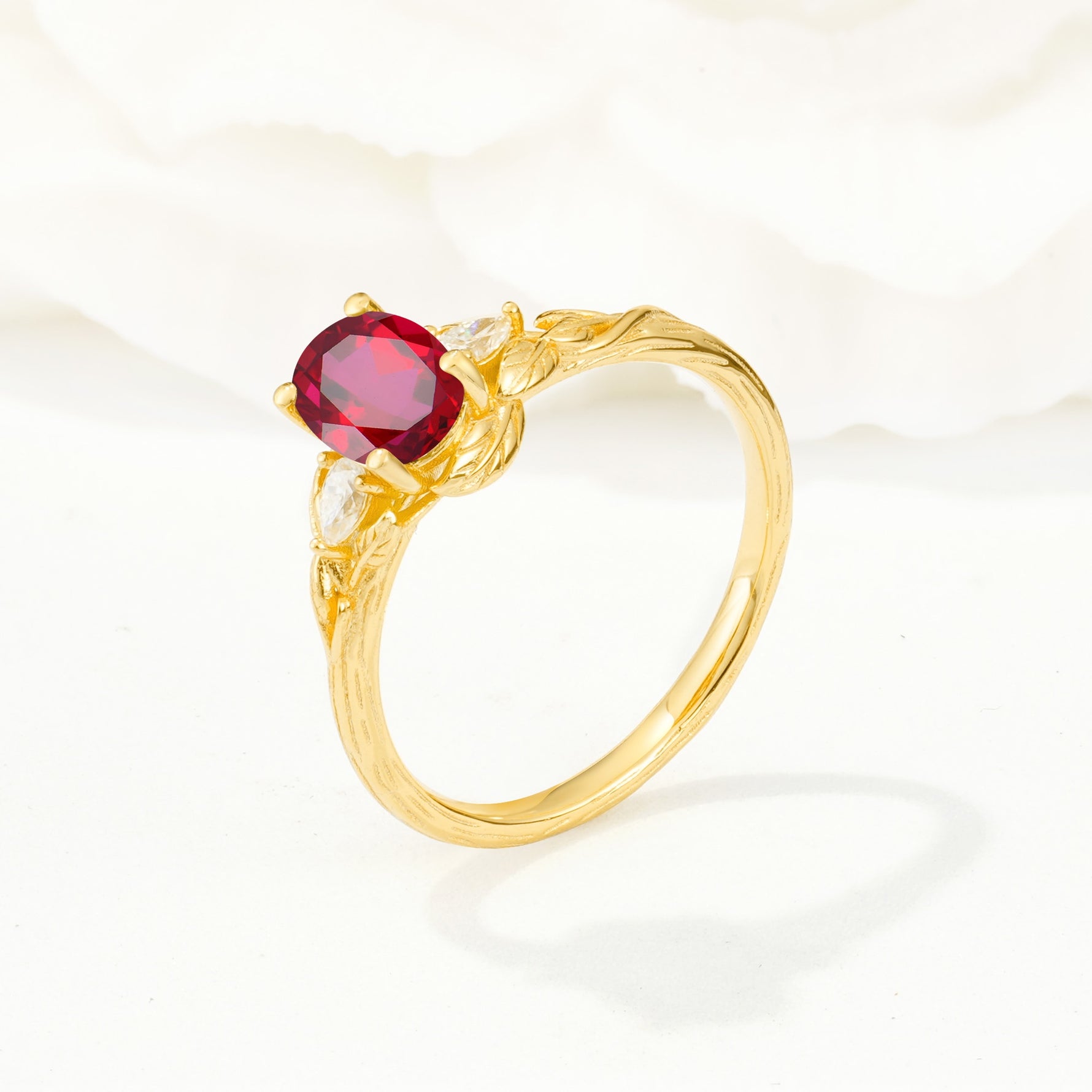 Nature Inspired Heart Cut Ruby Bridal Ring Set - Additional view