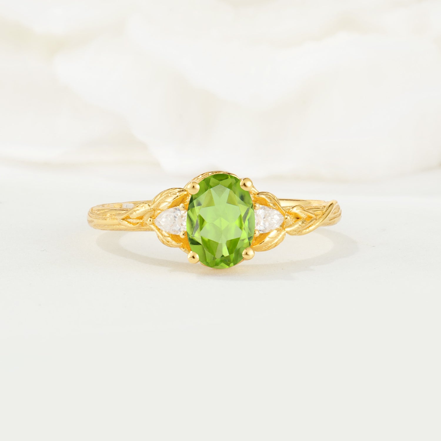 Nature Inspired Heart Cut Peridot Bridal Ring Set - Additional view