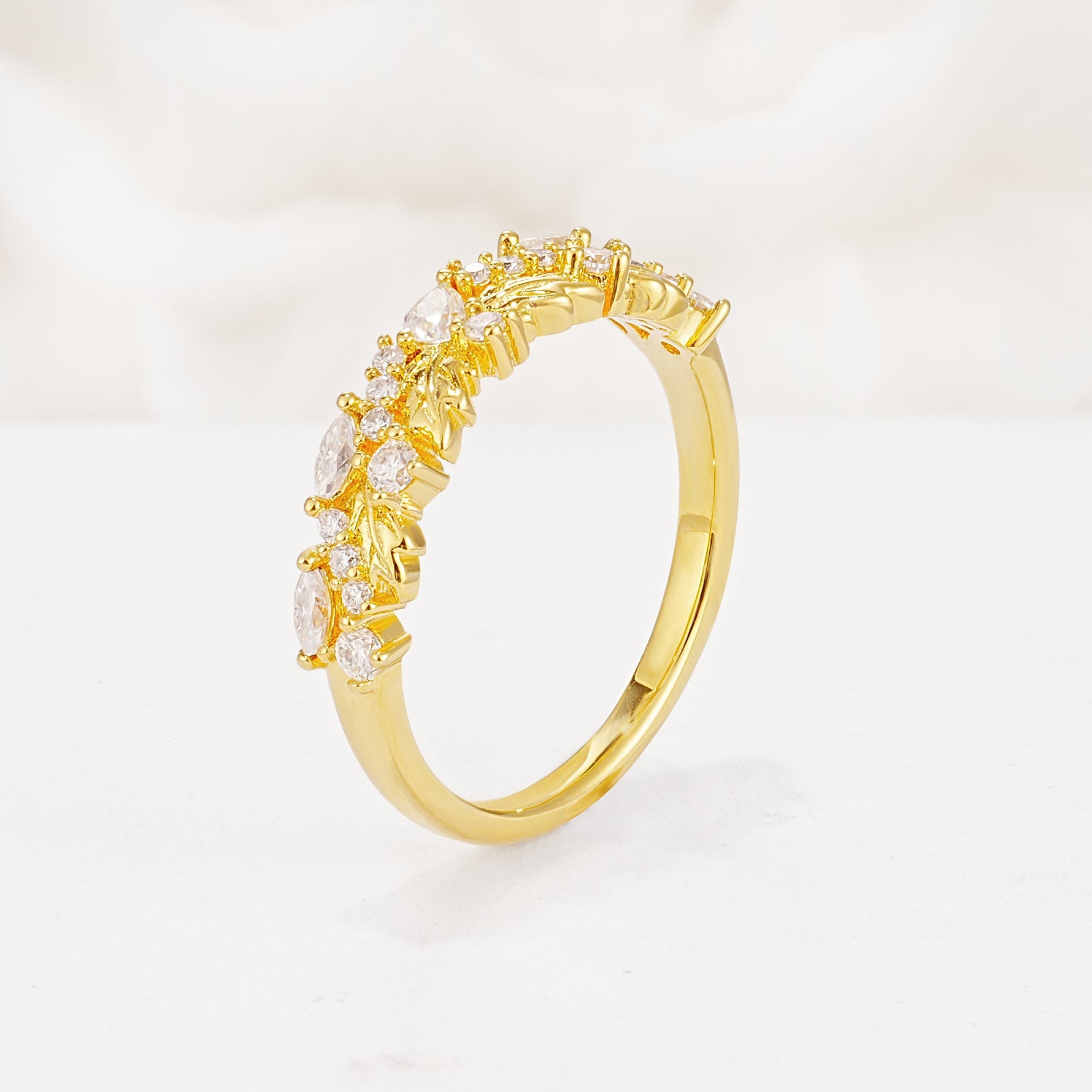 Delicate Marquise Cut Leaf Cluster Half Eternity Moissanite Wedding Band - Additional view