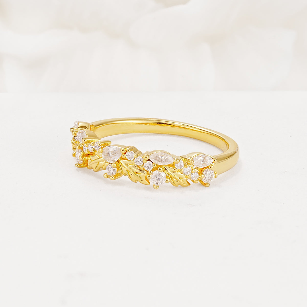 Delicate Marquise Cut Leaf Cluster Half Eternity Moissanite Wedding Band - Additional view