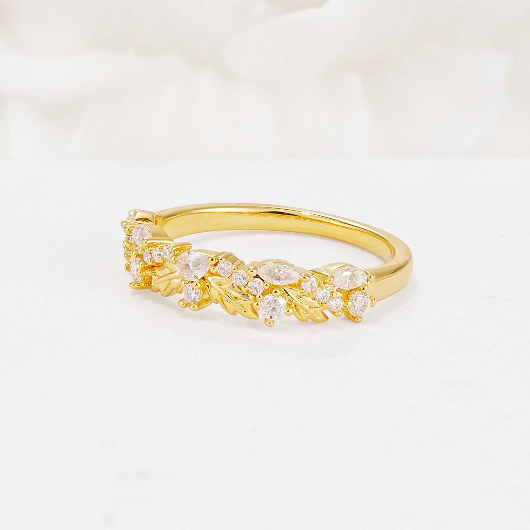 Delicate Marquise Cut Leaf Cluster Half Eternity Moissanite Wedding Band - Additional view