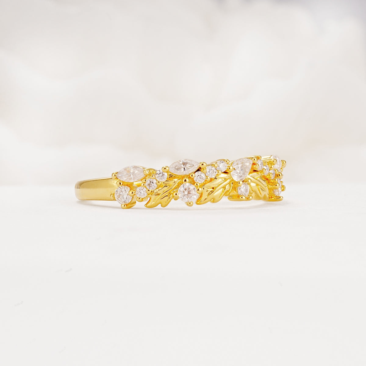 Delicate Marquise Cut Leaf Cluster Half Eternity Moissanite Wedding Band - Additional view