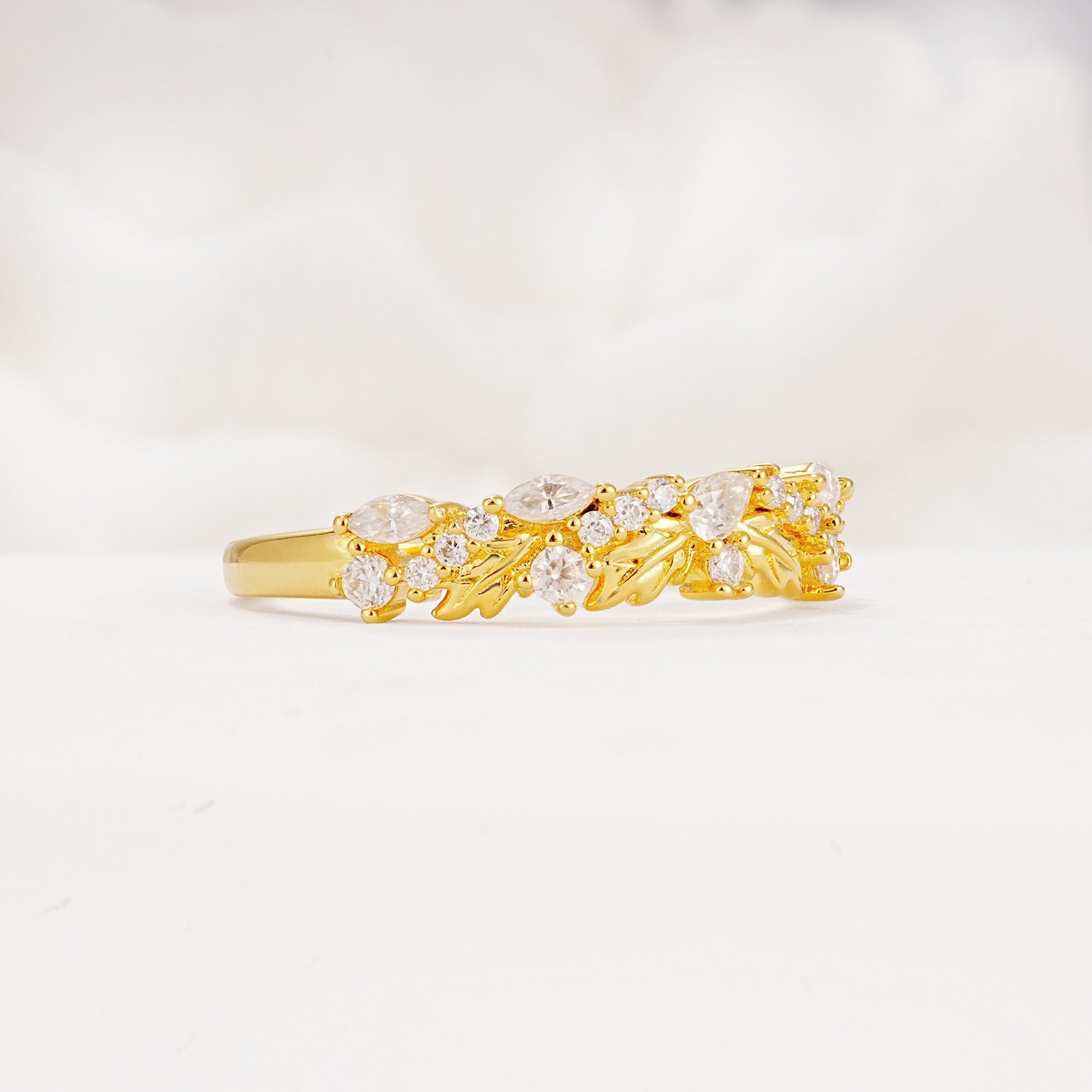 Delicate Marquise Cut Leaf Cluster Half Eternity Moissanite Wedding Band - Additional view