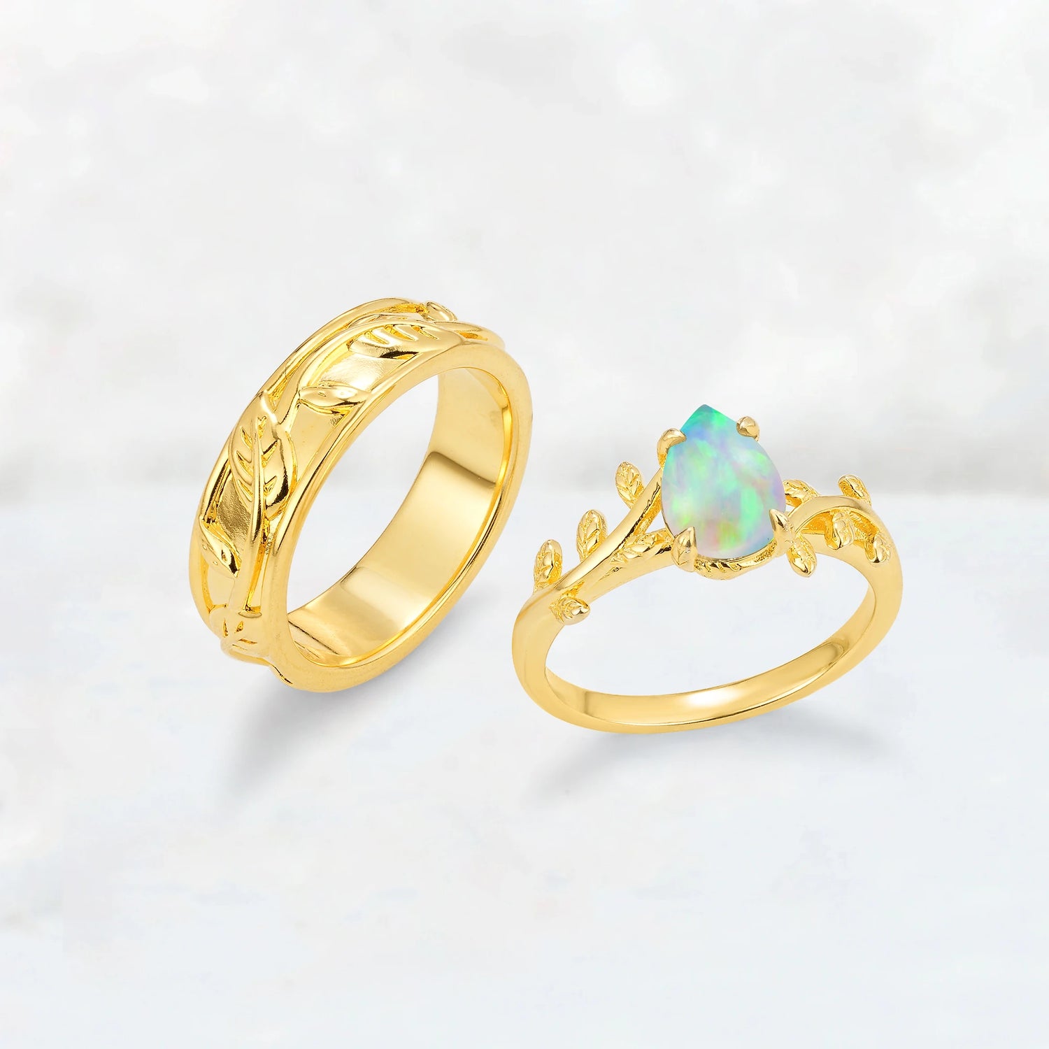 Pear Cut Opal Branch & Leaf His and Hers Couple Ring
