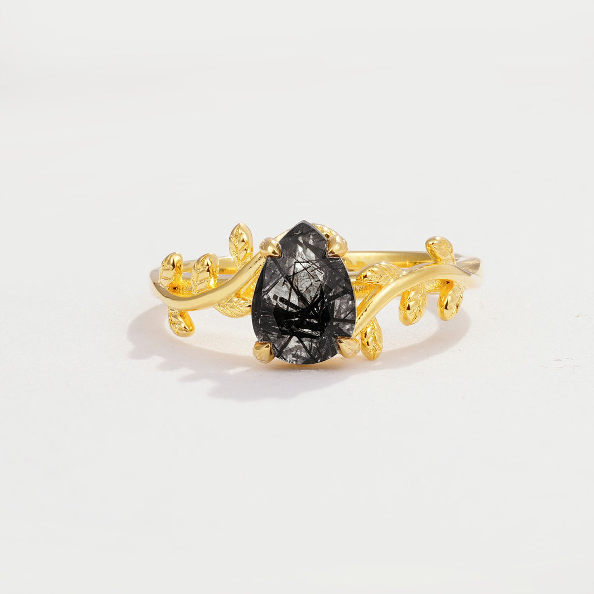 SR17493 Black Rutilated Quartz Ring - Yellow-Gold