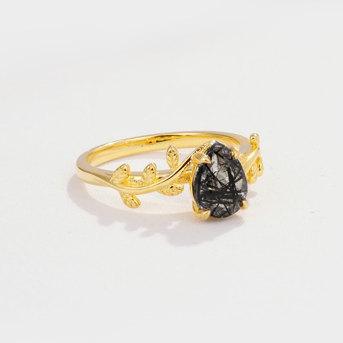 SR17493 Black Rutilated Quartz Ring - White-Gold