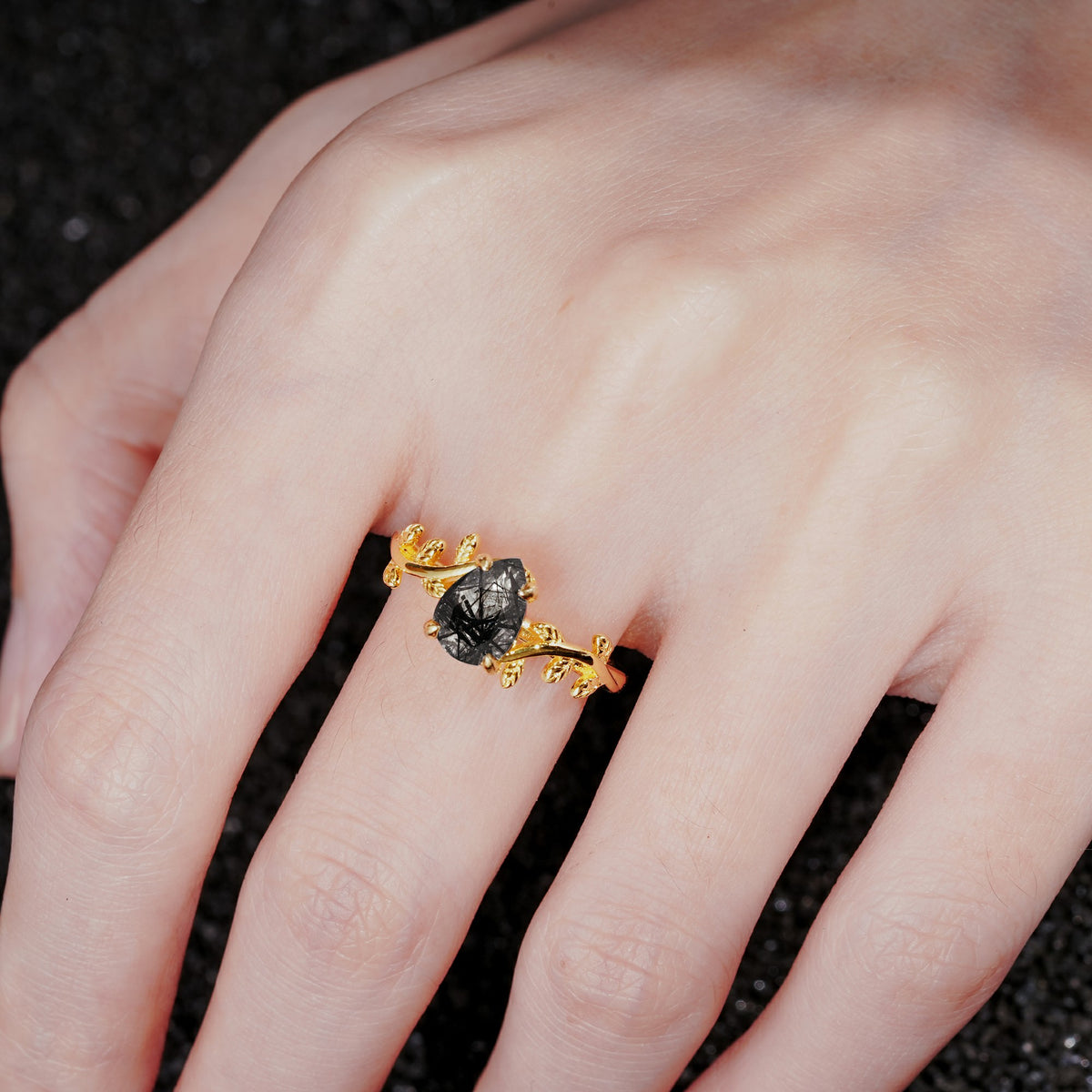SR17493 Black Rutilated Quartz Ring - Rose-Gold