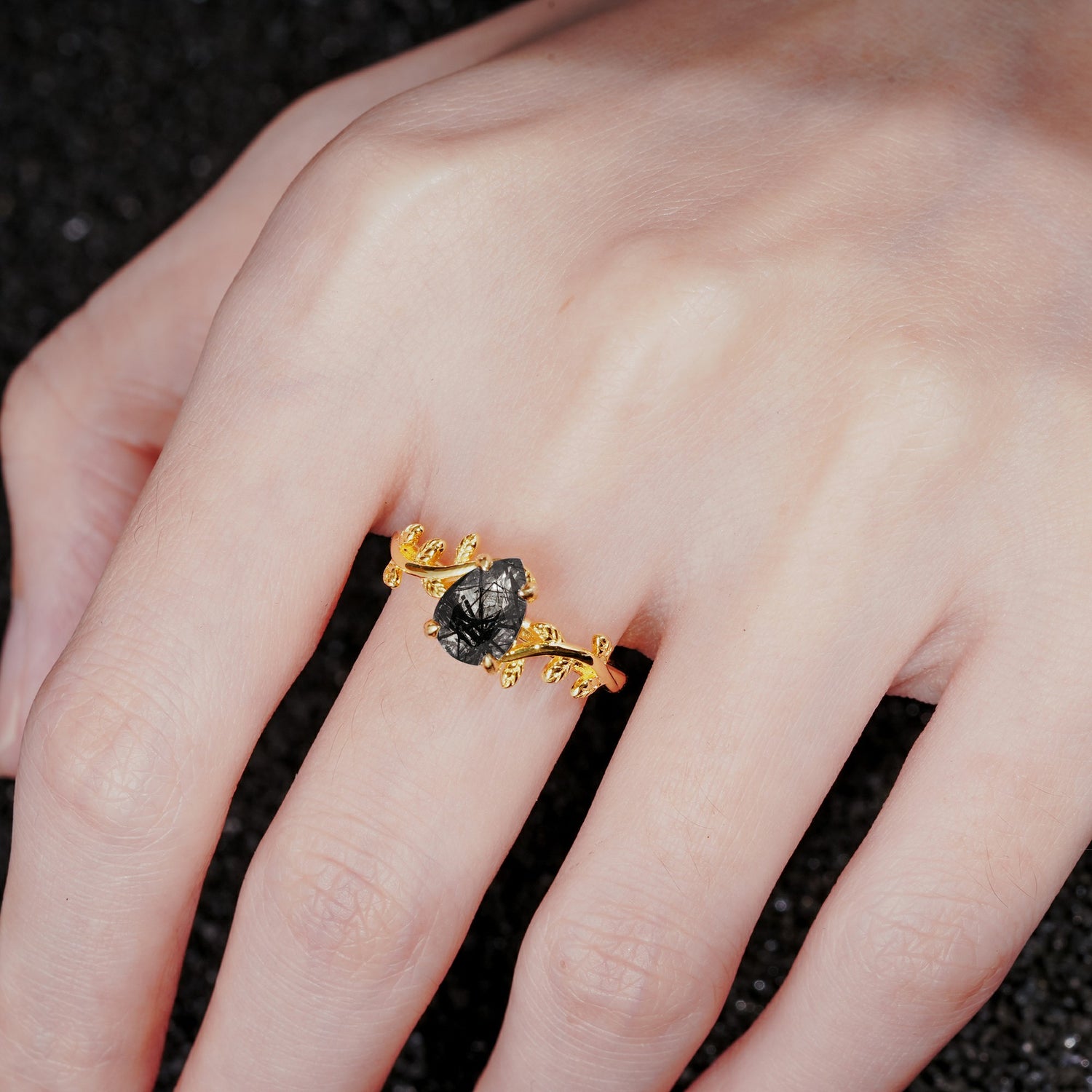 SR17493 Black Rutilated Quartz Ring - Rose-Gold