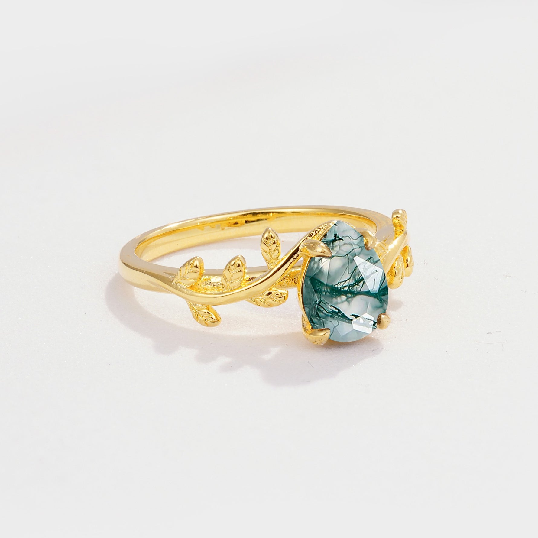 SR17493 Moss Agate Ring - White-Gold