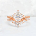 Pear Cut Moissanite Floral Chevron Bridal Ring Set - Additional view