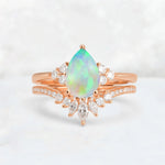Pear Cut Fire Opal Floral Chevron Bridal Ring Set - Additional view