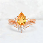 Pear Cut Citrine Floral Chevron Bridal Ring Set - Additional view