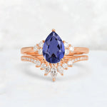 Pear Cut Tanzanite Floral Chevron Bridal Ring Set - Additional view
