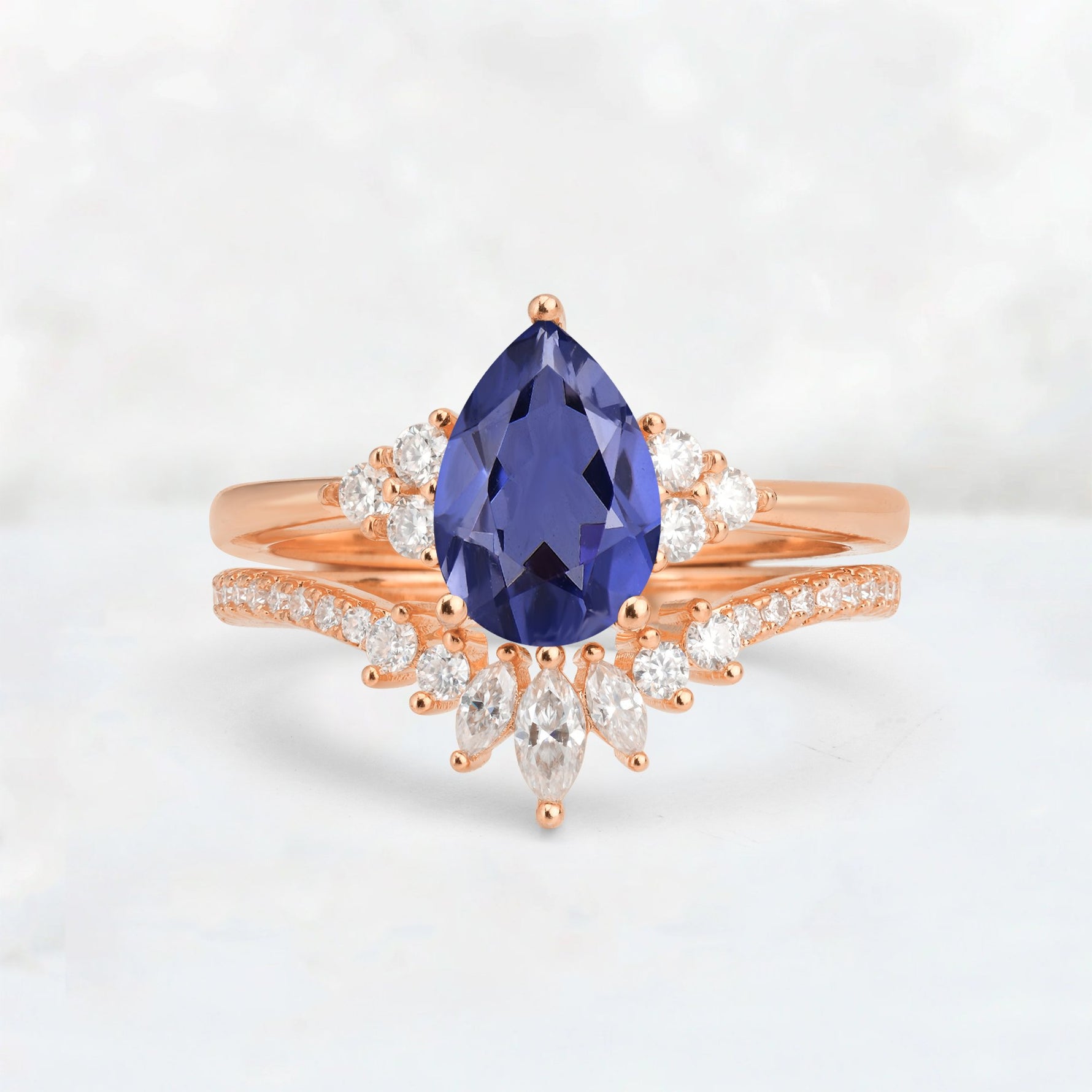 Pear Cut Tanzanite Floral Chevron Bridal Ring Set - Additional view