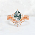 Pear Cut Moss Agate Floral Chevron Bridal Ring Set - Additional view