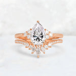 Pear Cut Lab Diamond Floral Chevron Bridal Ring Set - Additional view