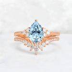 Pear Cut Aquamarine Floral Chevron Bridal Ring Set - Additional view