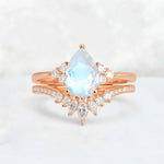 Pear Cut Moonstone Floral Chevron Bridal Ring Set - Additional view