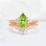 Pear Cut Peridot Floral Chevron Bridal Ring Set - Additional view