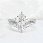 Pear Cut Moissanite Floral Chevron Bridal Ring Set - Additional view
