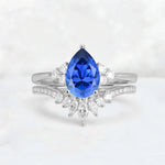 Pear Cut Sapphire Floral Chevron Bridal Ring Set - Additional view