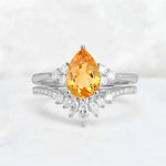 Pear Cut Citrine Floral Chevron Bridal Ring Set - Additional view