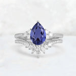 Pear Cut Tanzanite Floral Chevron Bridal Ring Set - Additional view