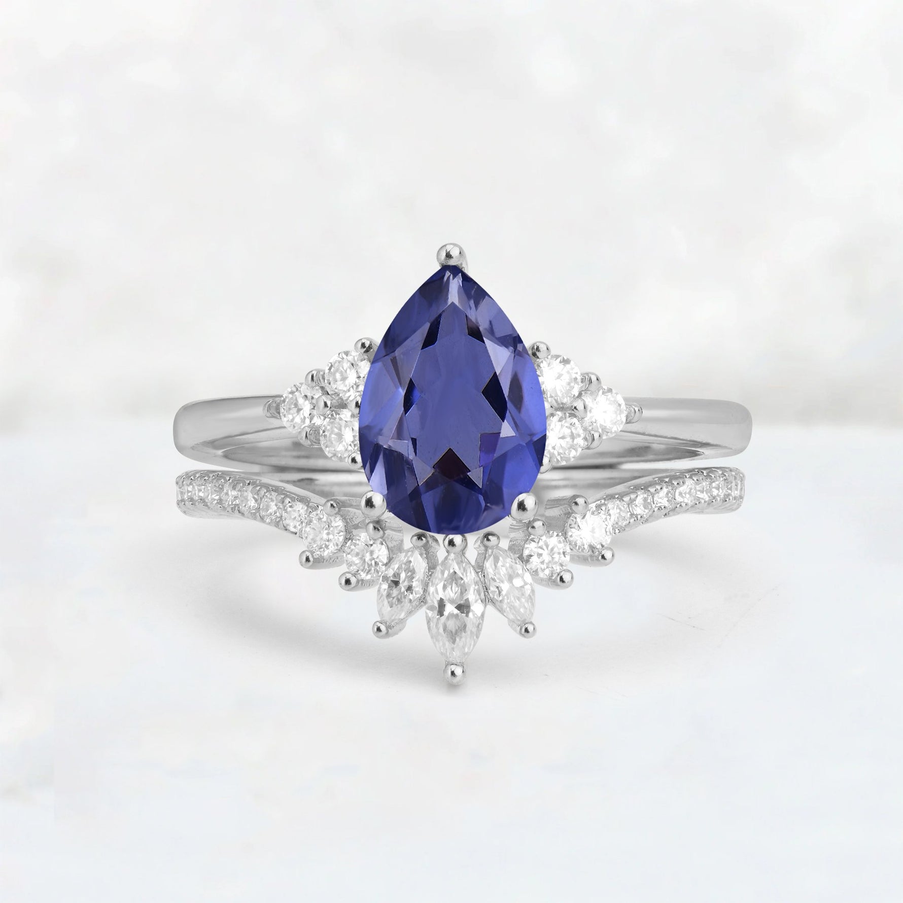 Pear Cut Tanzanite Floral Chevron Bridal Ring Set - Additional view