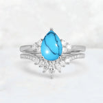 Pear Cut Turquoise Floral Chevron Bridal Ring Set - Additional view