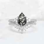 Pear Cut Black Rutilated Quartz Floral Chevron Bridal Ring Set - Additional view