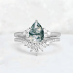 Pear Cut Moss Agate Floral Chevron Bridal Ring Set - Additional view
