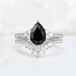 Pear Cut Black Onyx Floral Chevron Bridal Ring Set - Additional view