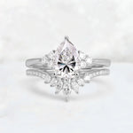 Pear Cut Lab Diamond Floral Chevron Bridal Ring Set - Additional view