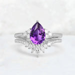Pear Cut Amethyst Floral Chevron Bridal Ring Set - Additional view