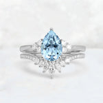 Pear Cut Aquamarine Floral Chevron Bridal Ring Set - Additional view