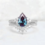 Pear Cut Alexandrite Floral Chevron Bridal Ring Set - Additional view