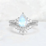 Pear Cut Moonstone Floral Chevron Bridal Ring Set - Additional view