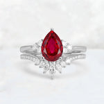 Pear Cut Ruby Floral Chevron Bridal Ring Set - Additional view