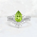 Pear Cut Peridot Floral Chevron Bridal Ring Set - Additional view