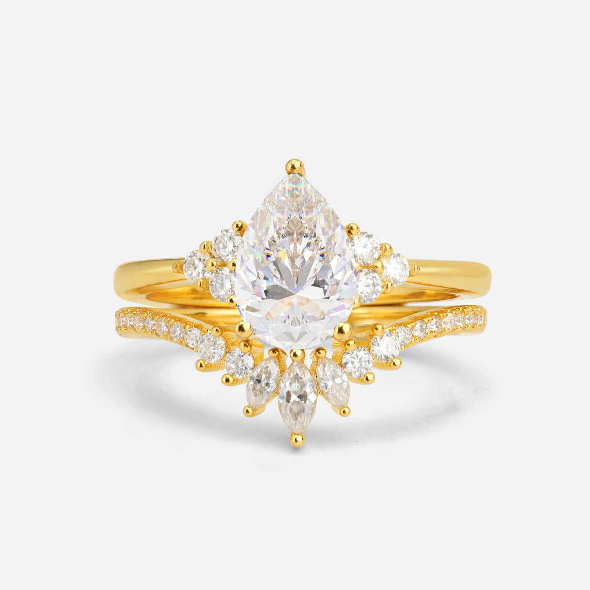 Pear Cut Moissanite Floral Chevron Bridal Ring Set - Additional view